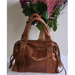 Sac tendance moyen croûte de cuir marron