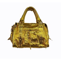 Sac tendance moyen cuir irisé jaune