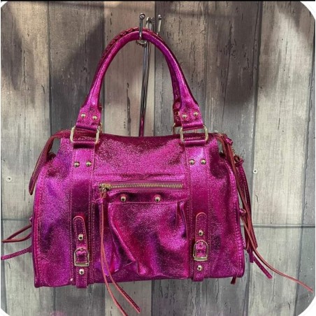 Sac tendance moyen cuir irisé fushia