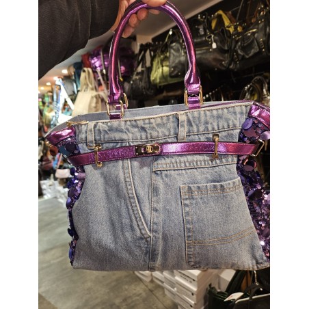 Sac denim à sequin violet