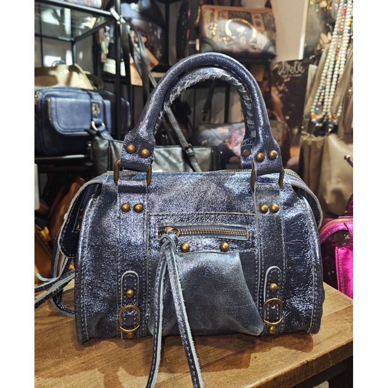 Petit Sac tendance cuir irisé bleu nuit